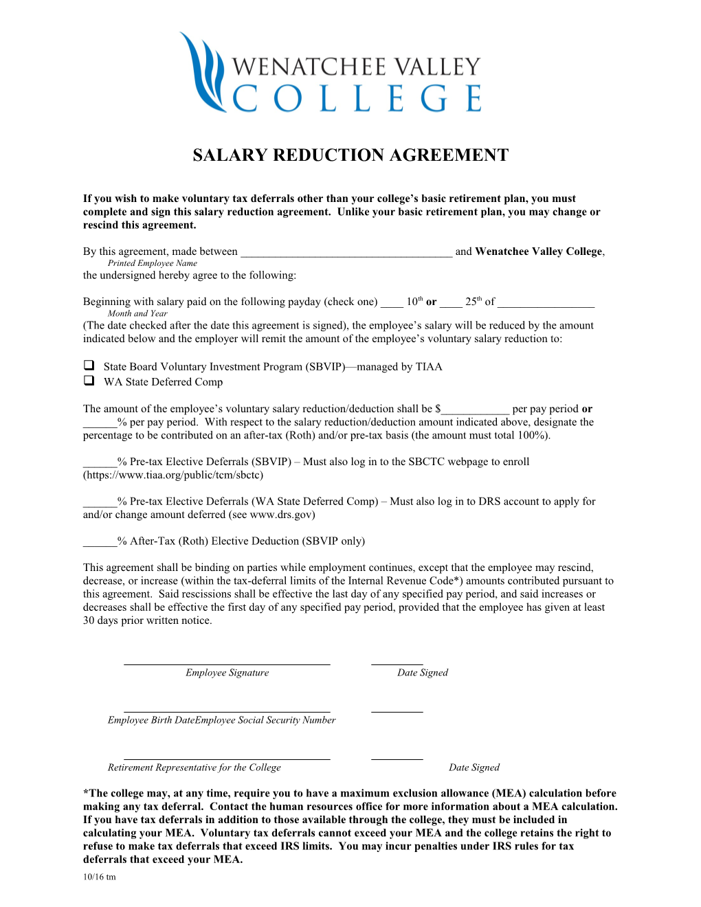 Salary Reduction Agreement