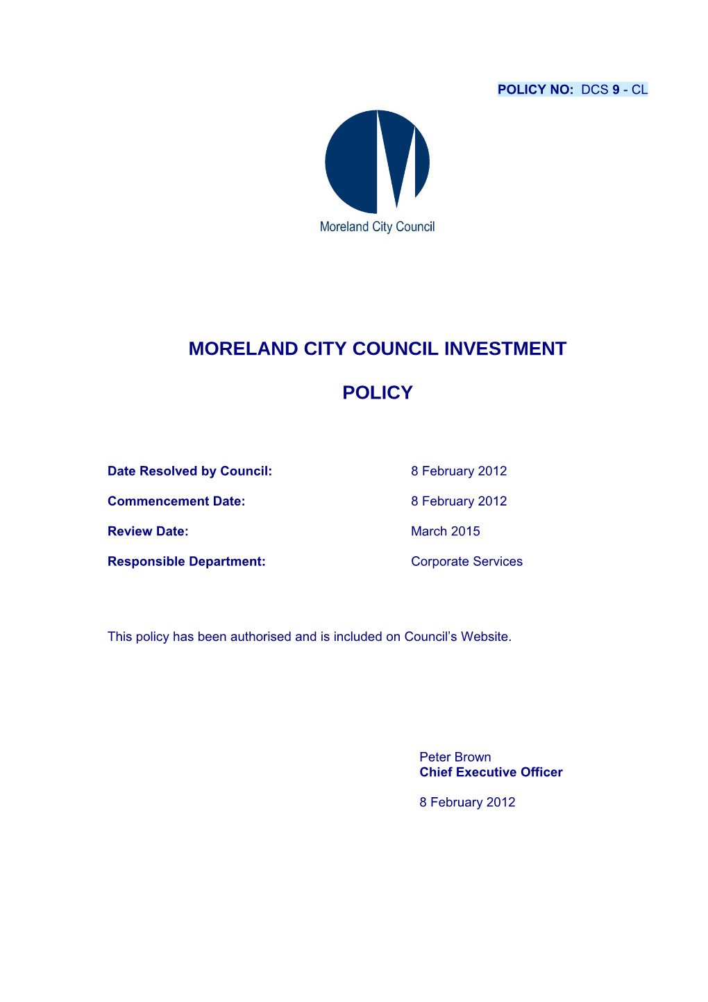 Moreland City Council Investment