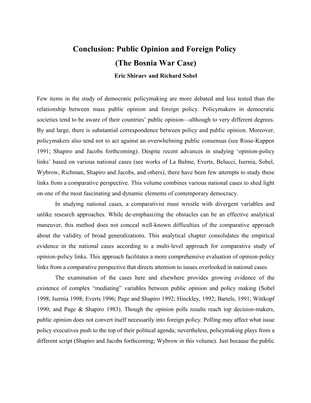 Conclusion: Public Opinion and Foreign Policy