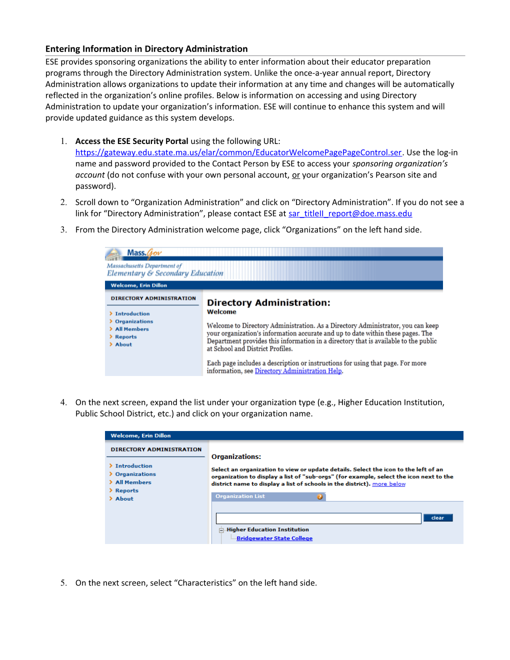 Entering Information in Directory Administration