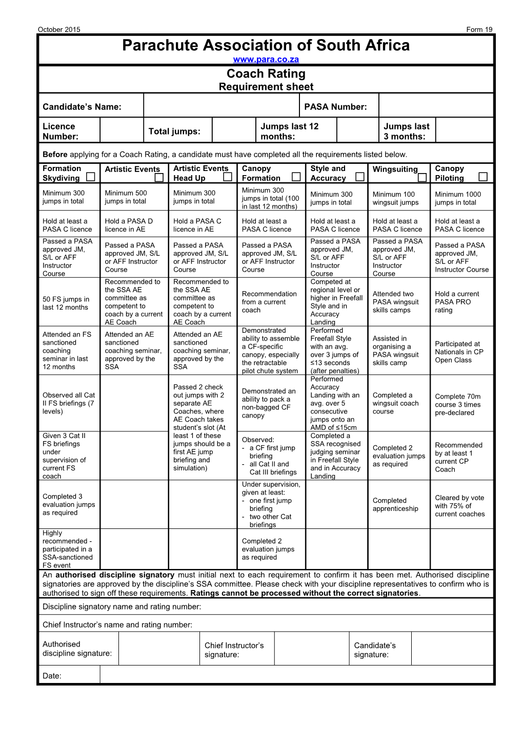 Coach Rating Requirements