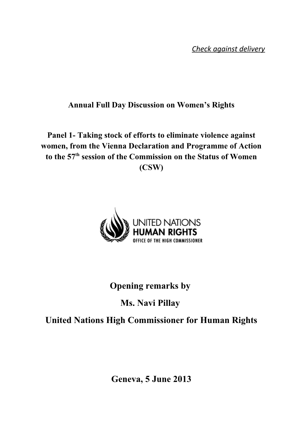 Statement by the UN High Commissioner for Human Rights