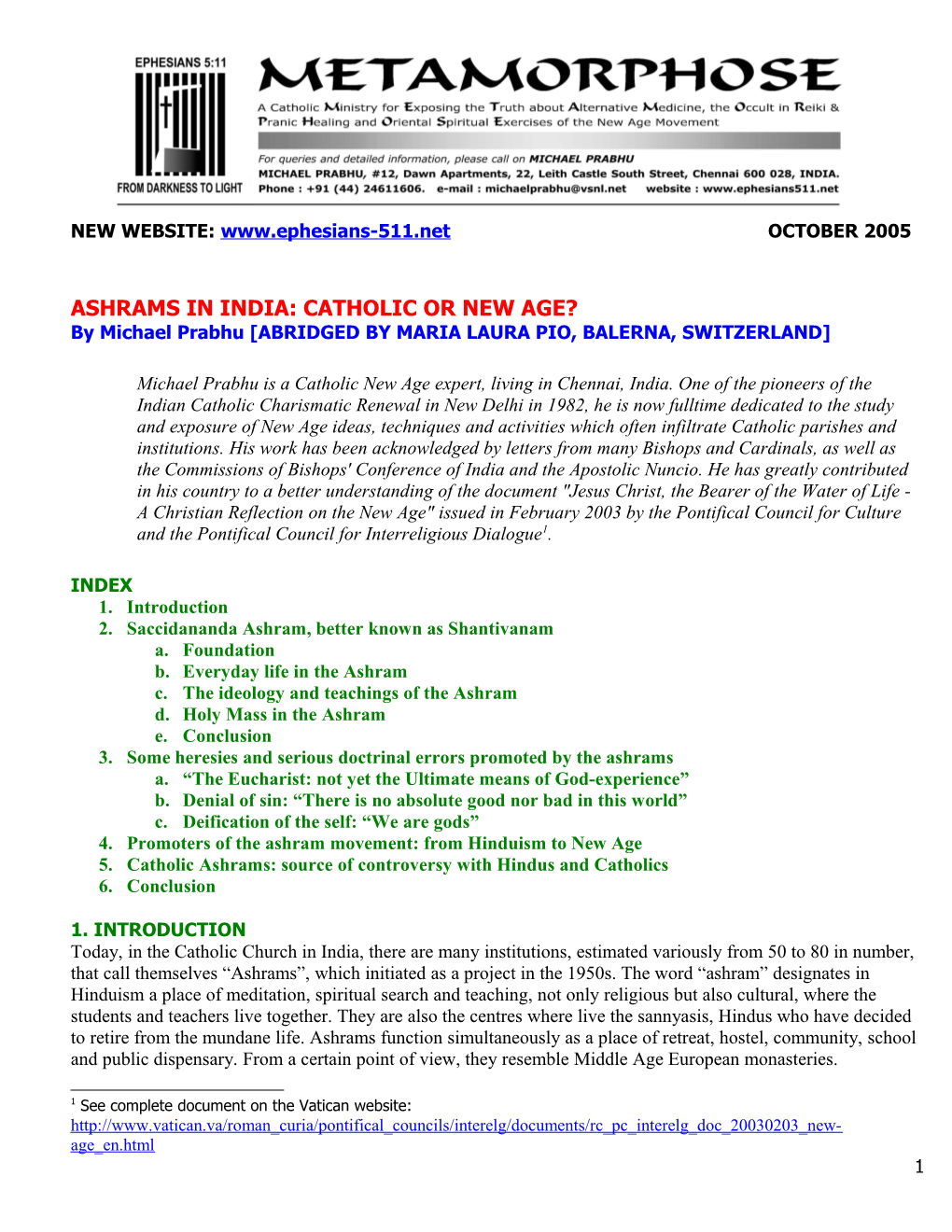 Ashrams En India: Catolicos O New Age