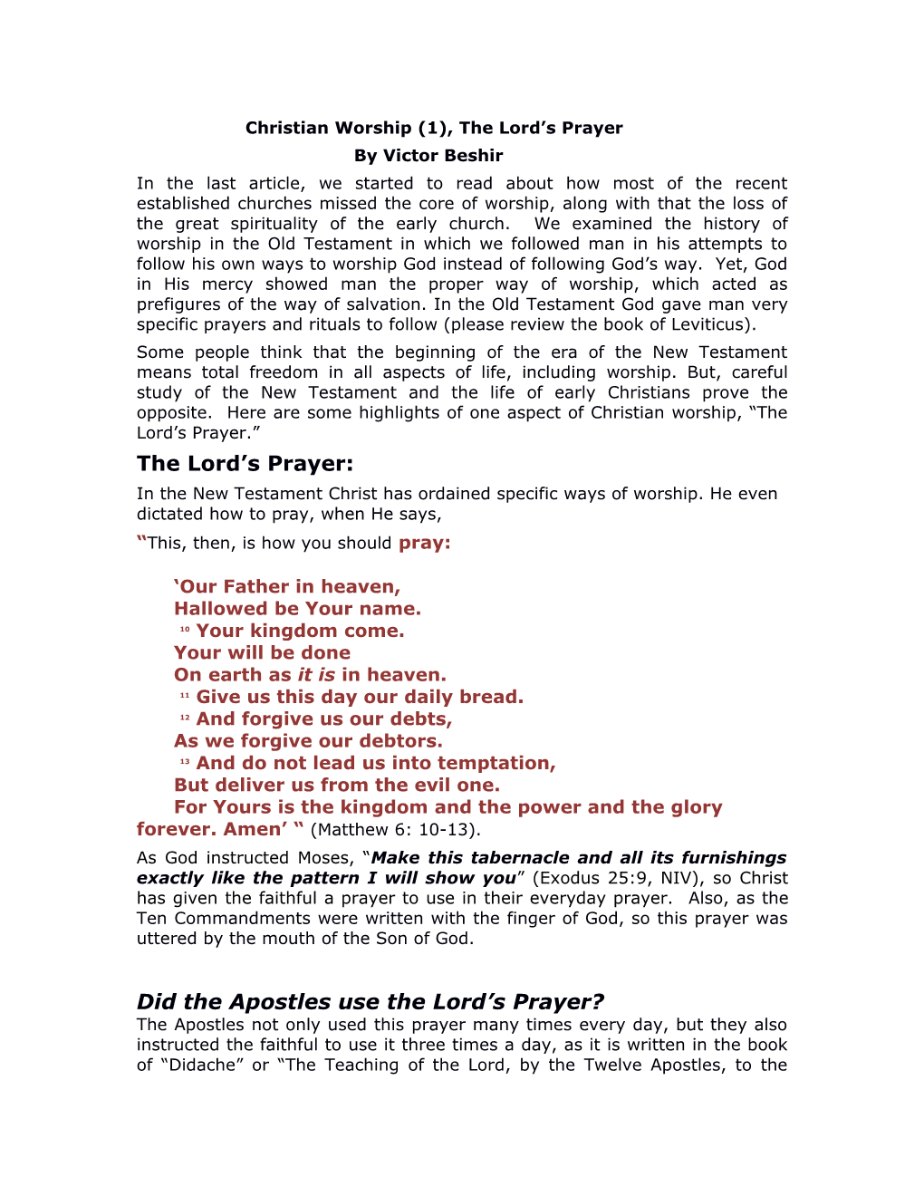 Christian Worship(1), the Lord S Prayer