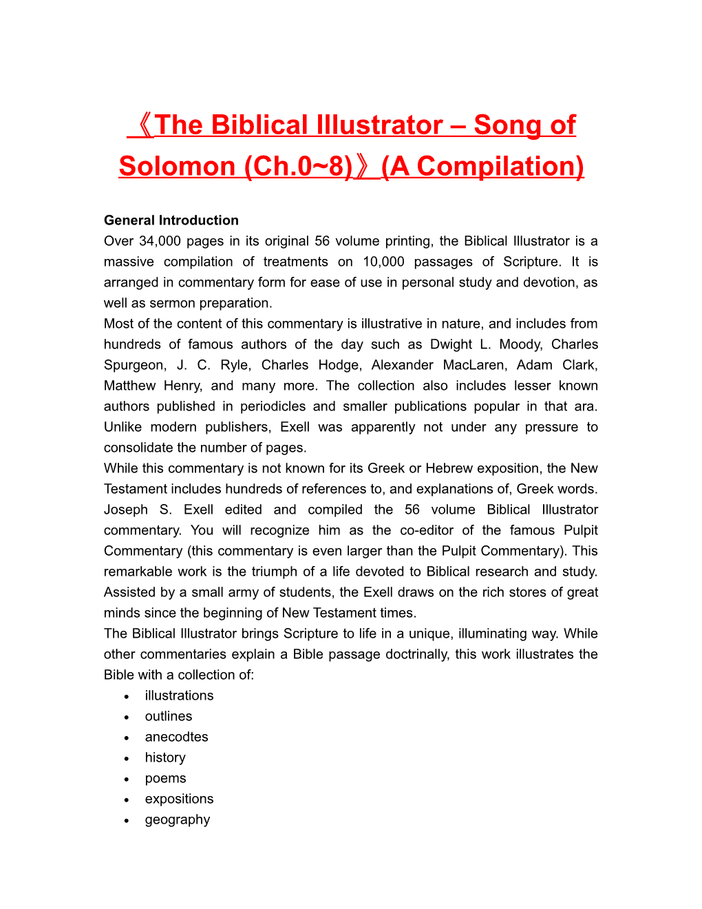 The Biblical Illustrator Song of Solomon (Ch.0 8) (A Compilation)