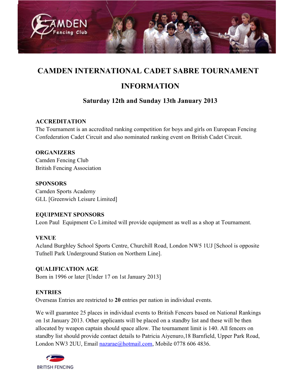 Camden International Cadet Sabre Tournament