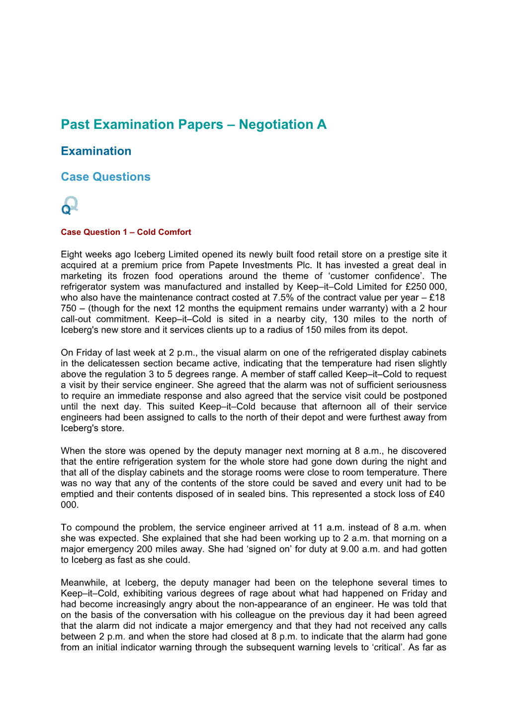 Past Examination Papers Negotiation A