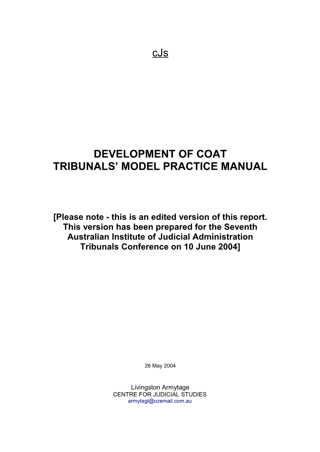 Development of COAT Tribunals' Model Practice Manual