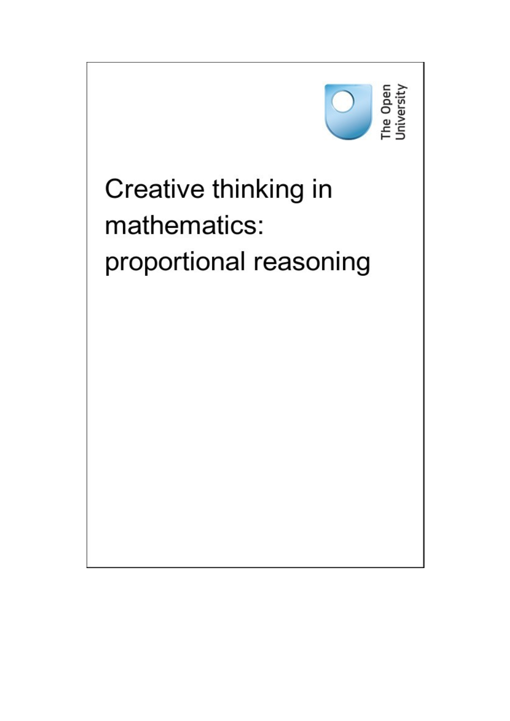 Creative Thinking in Mathematics: Proportional Reasoning