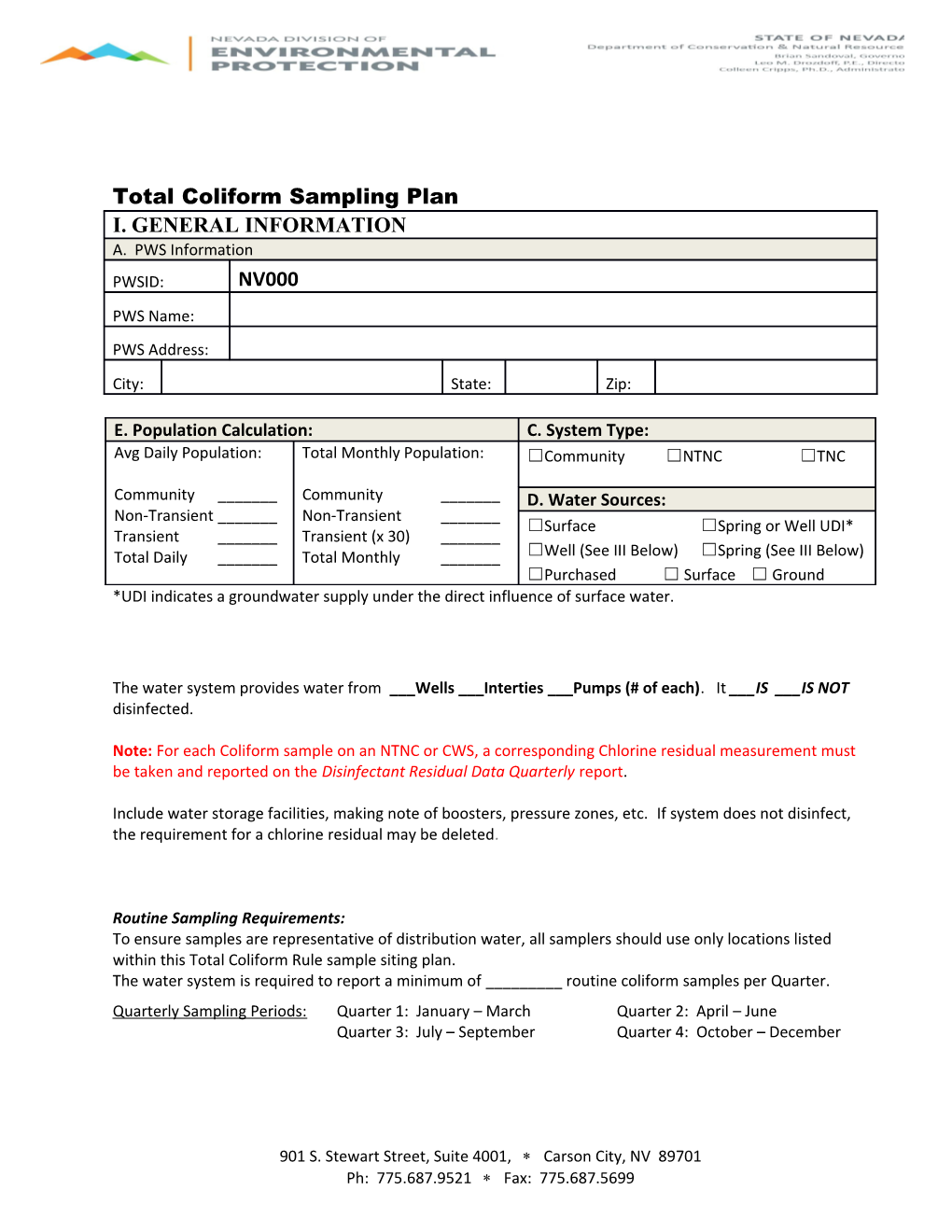 Total Coliform Sampling Plan