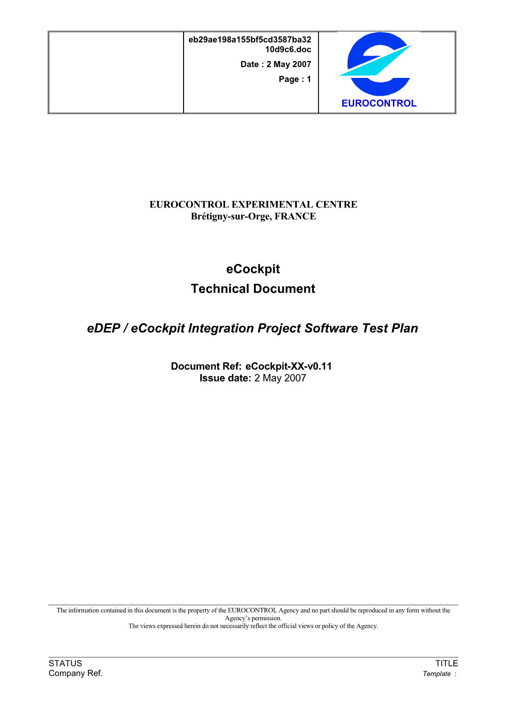 Edep / Ecockpit Integration Project Software Test Plan