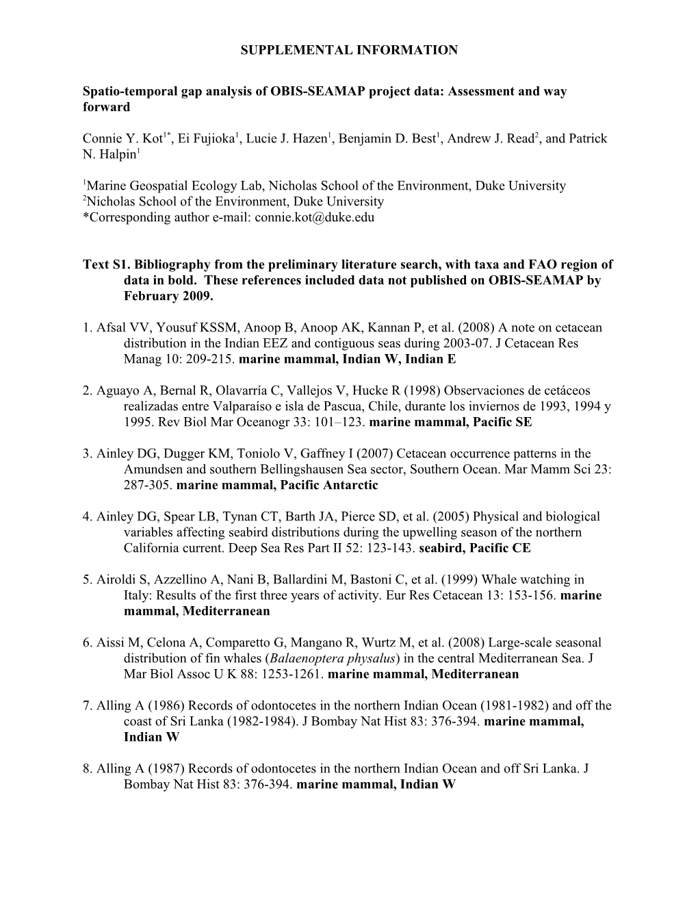 OBIS-SEAMAP Gap Analysis Kot Et Al. 1