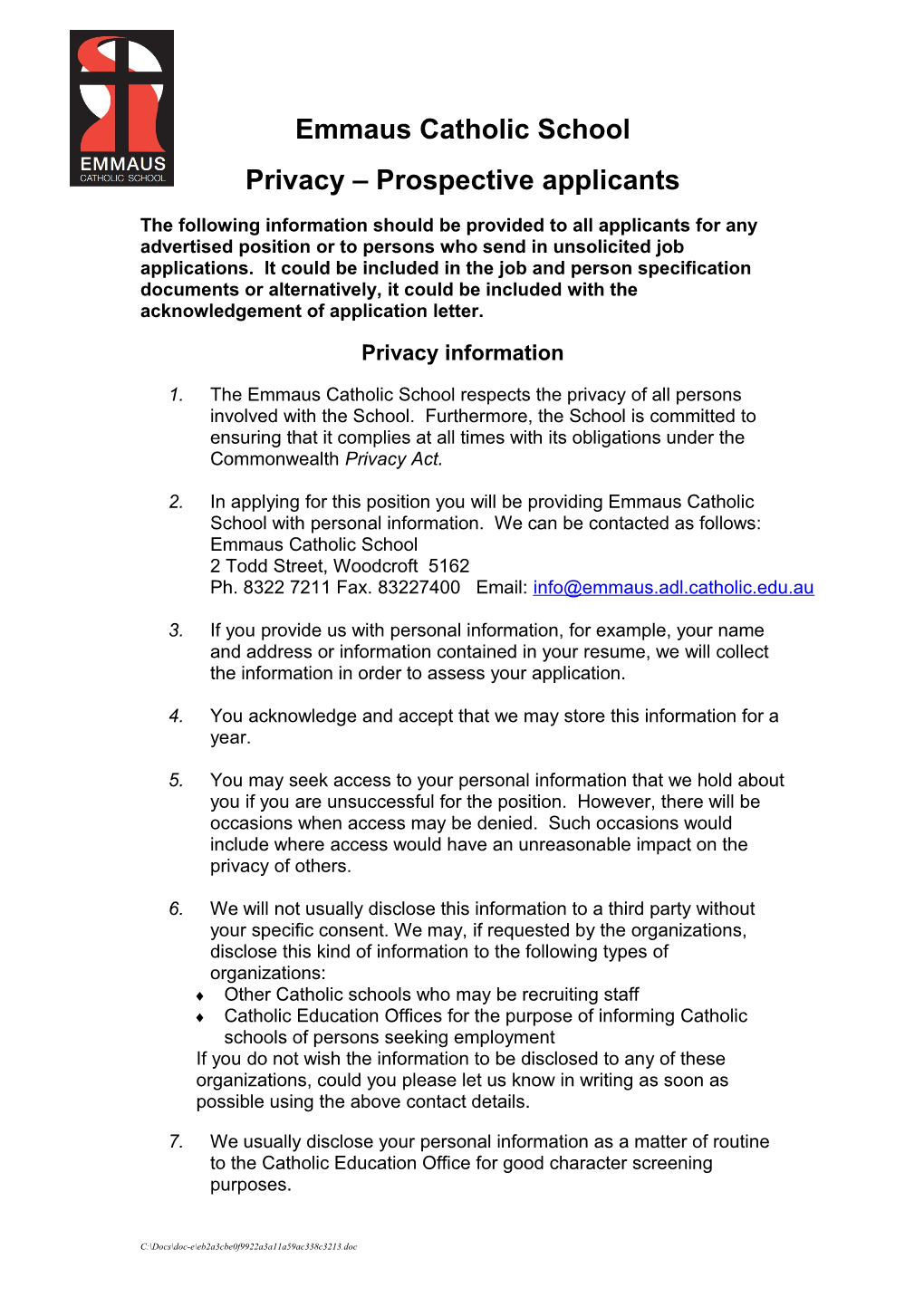Privacy Prospective Applicants (Schools)