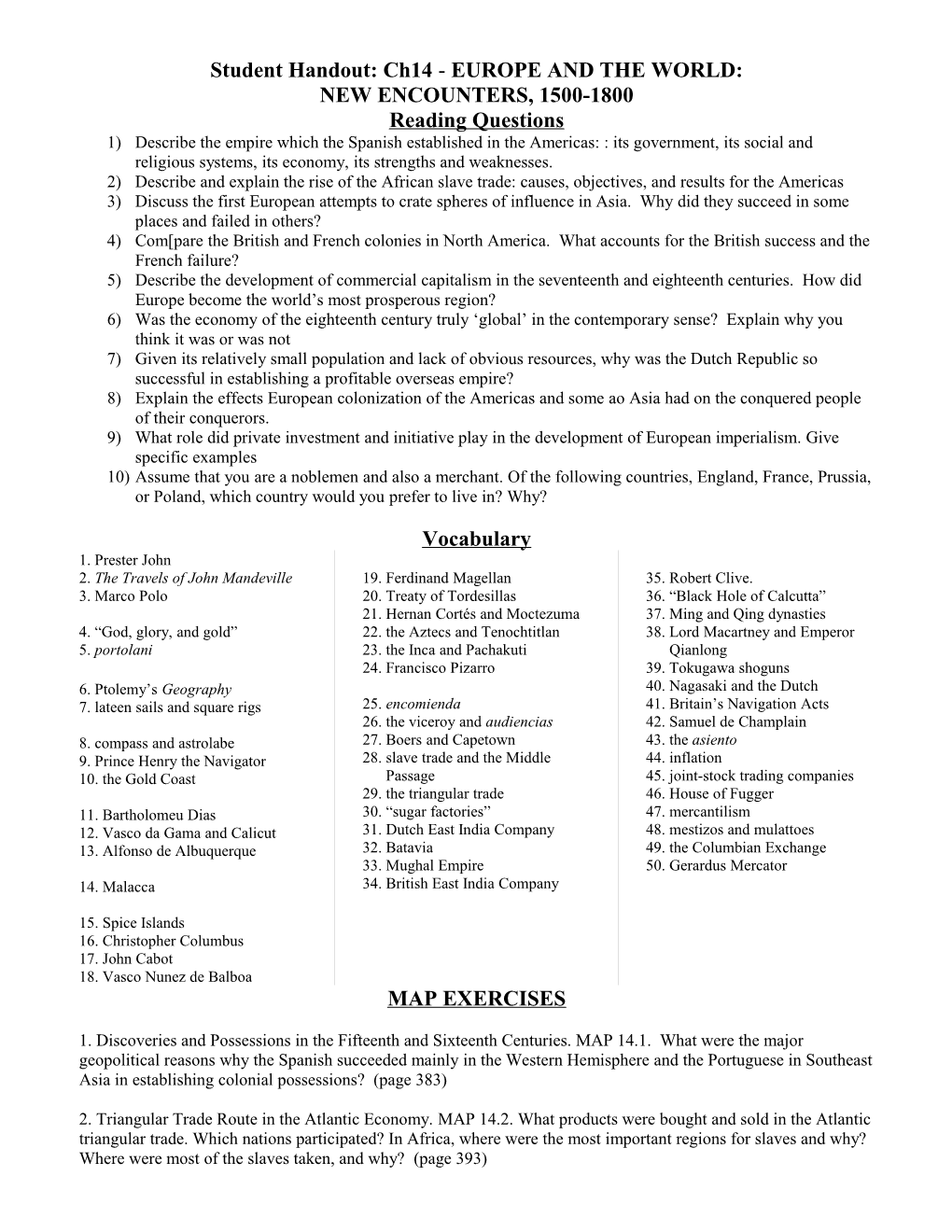 Student Handout: Ch14 Age of Exploration