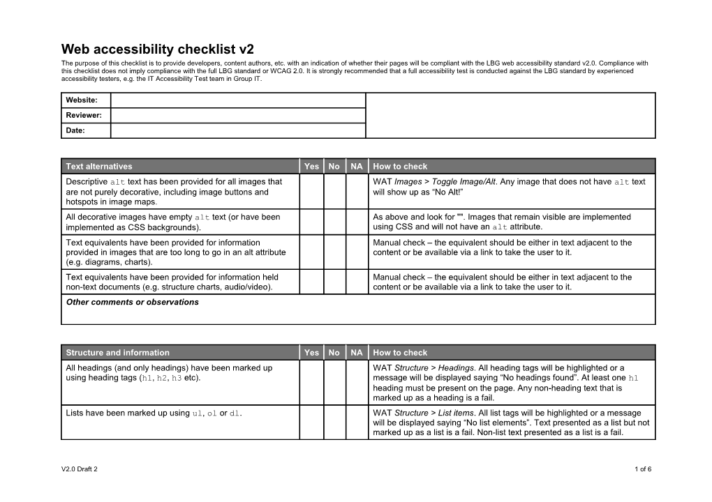 Web Accessibility Quick Checklist V2