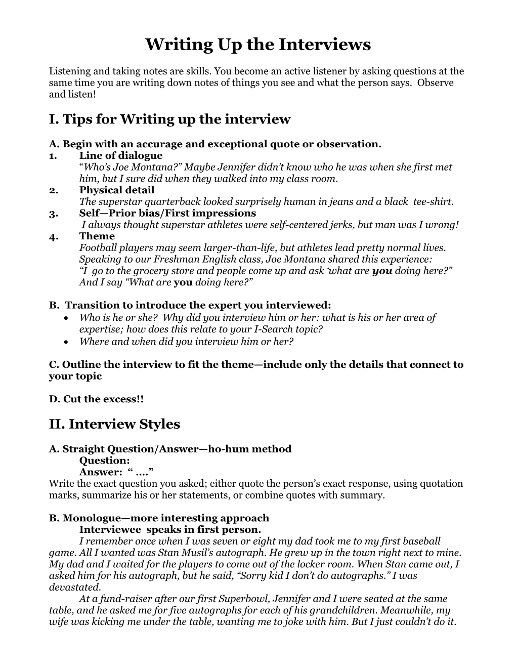 Hints for Writing the Interviews