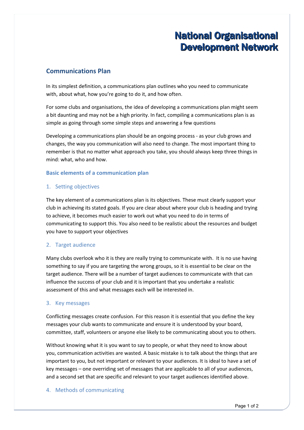 Communications Plan