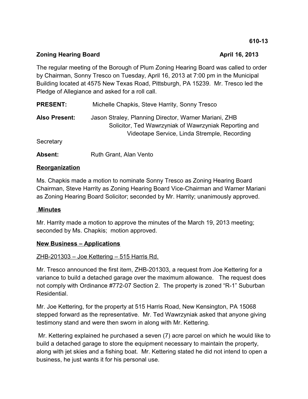 Zoning Hearing Board April 16, 2013