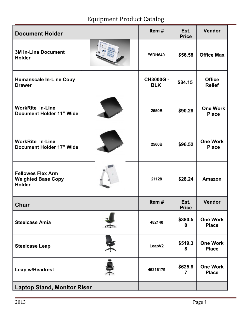 Equipment Product Catalog