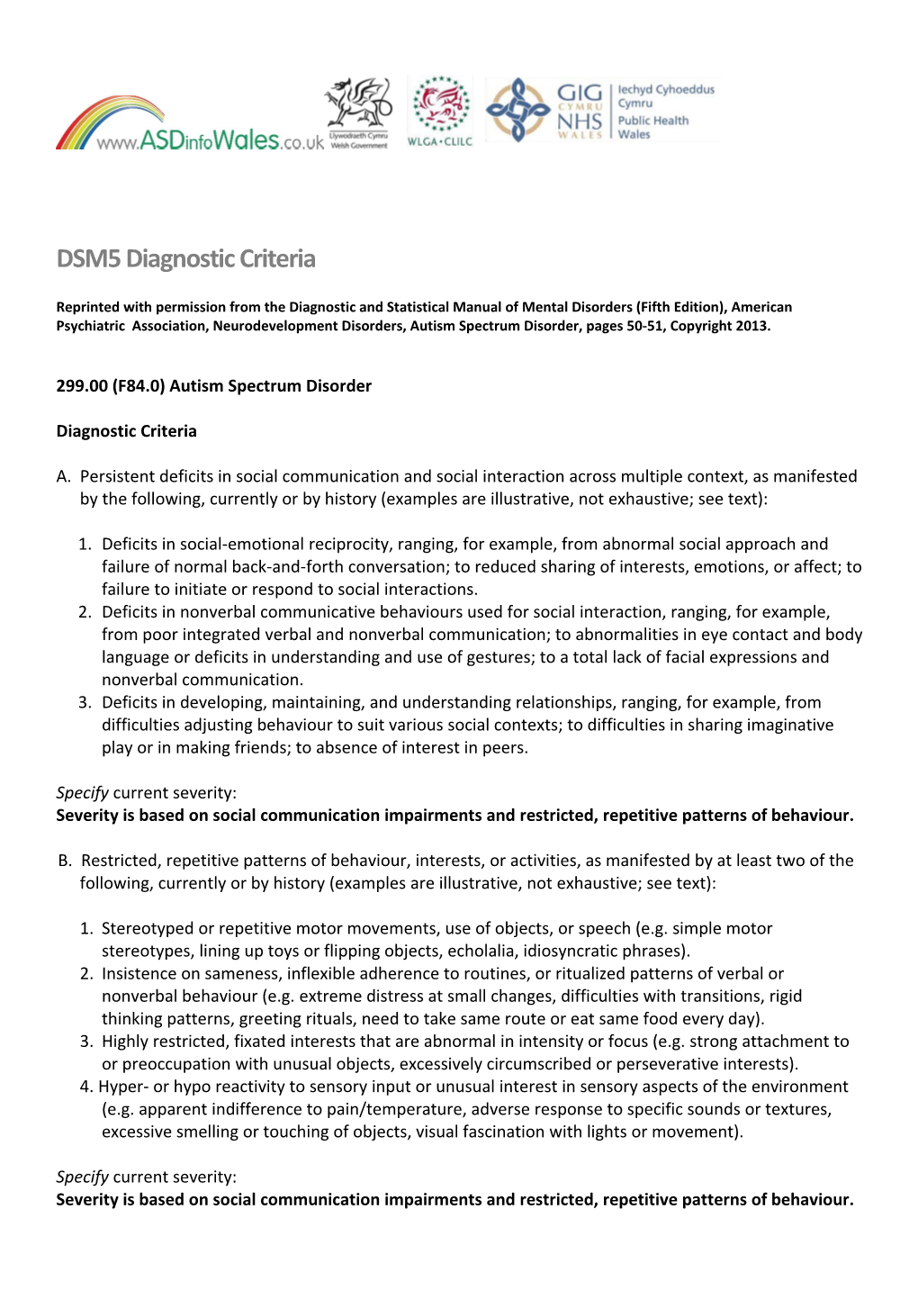 DSM5 Diagnostic Criteria