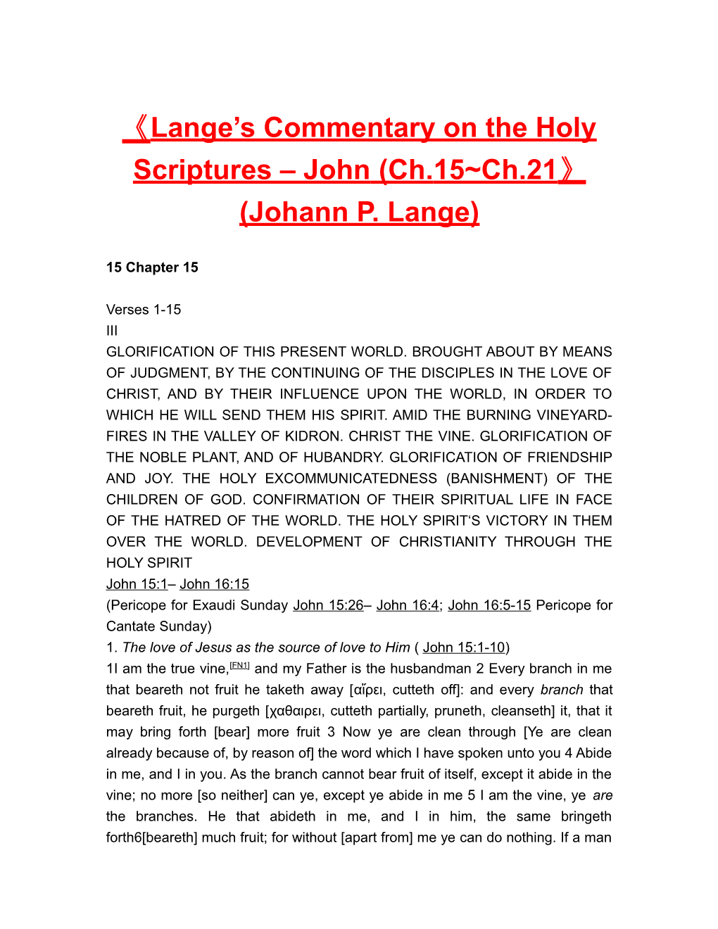 Lange S Commentary on the Holy Scriptures John (Ch.15 Ch.21 (Johann P. Lange)