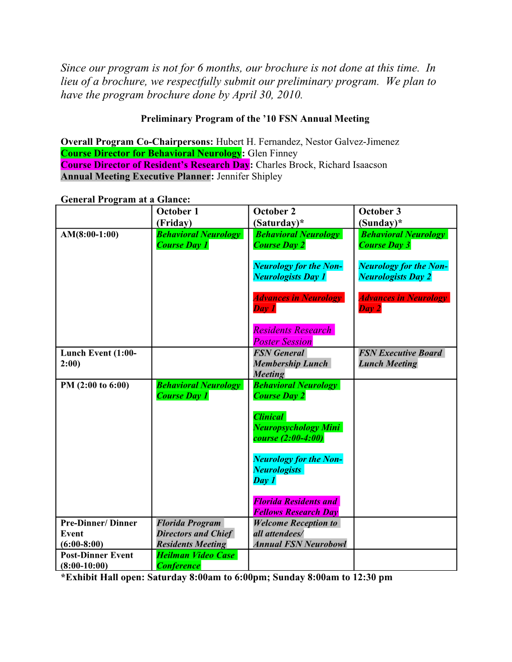 Preliminary Program of the 10 FSN Annual Meeting