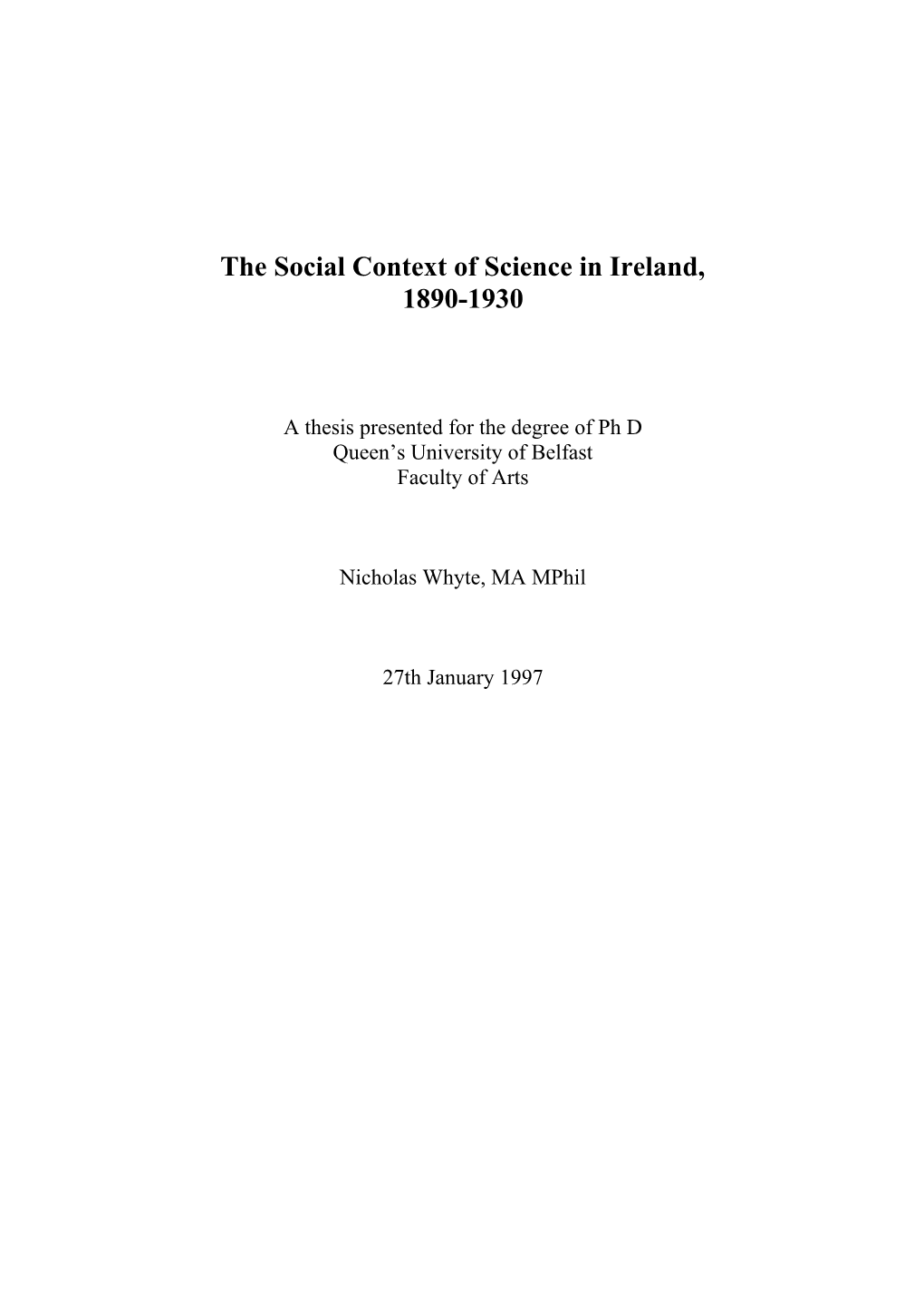 The Social Context of Science in Ireland