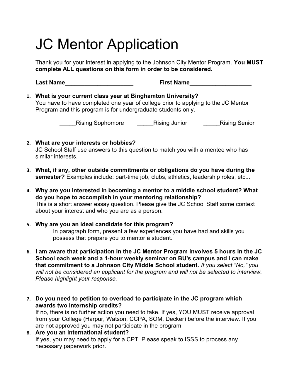 JC Mentor Application