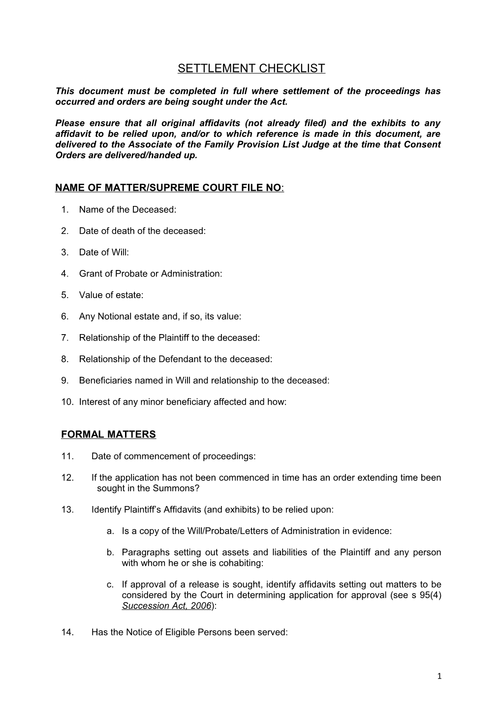 Settlement Checklist