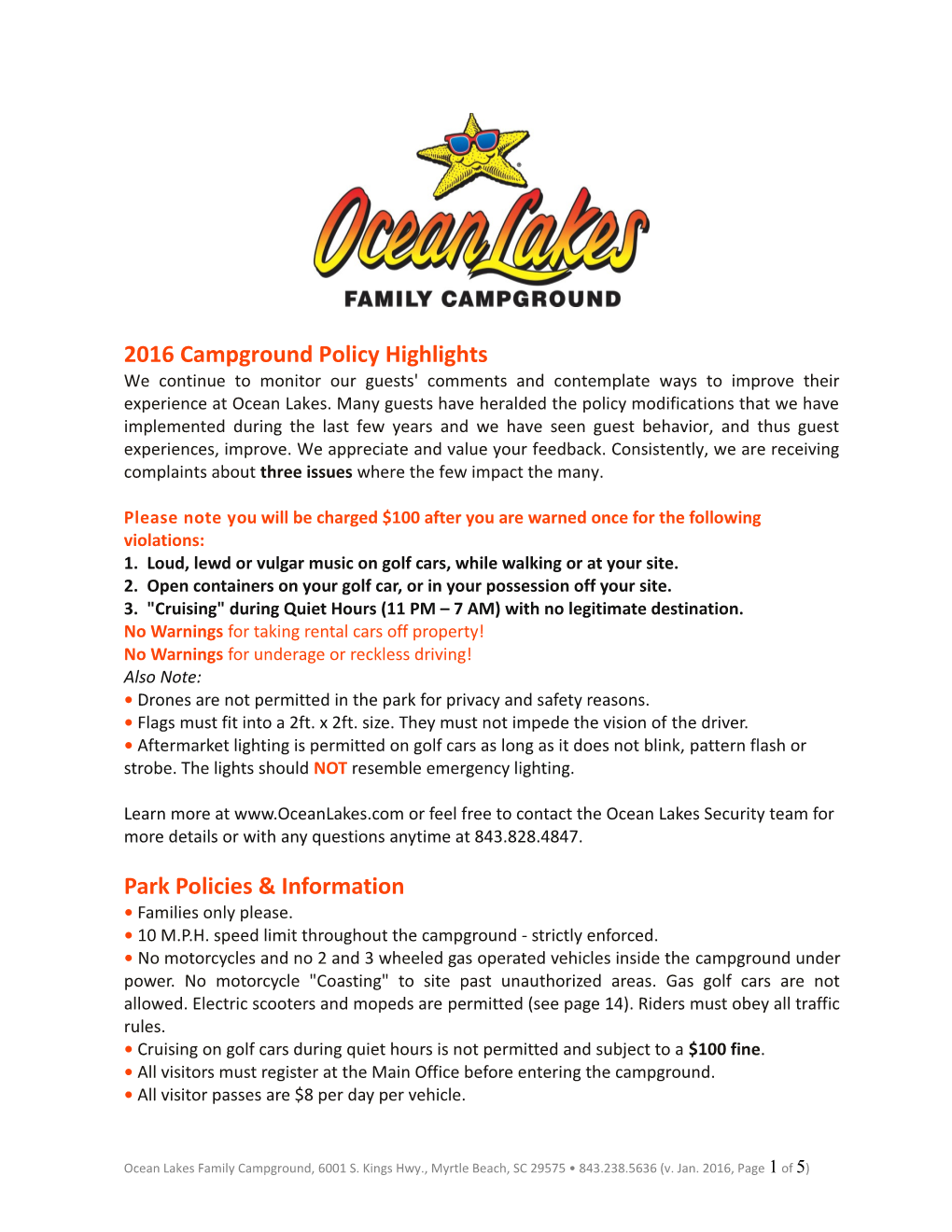2016 Campground Policy Highlights