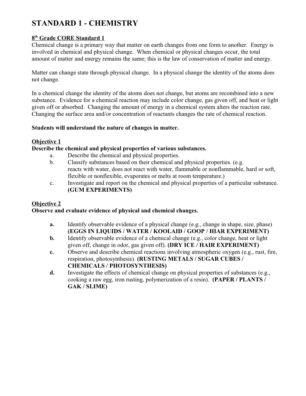 Standard 1 - Chemistry