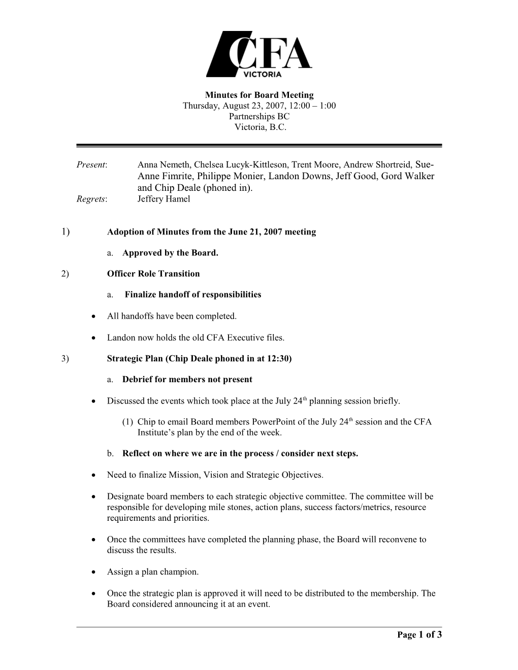 Agenda for Board Meeting