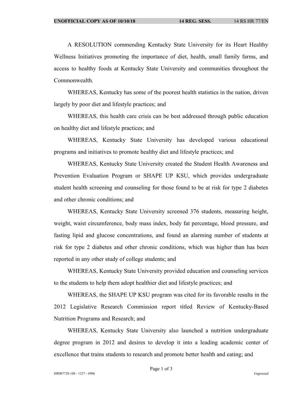 A RESOLUTION Commending Kentucky State University for Its Heart Healthy Wellness Initiatives