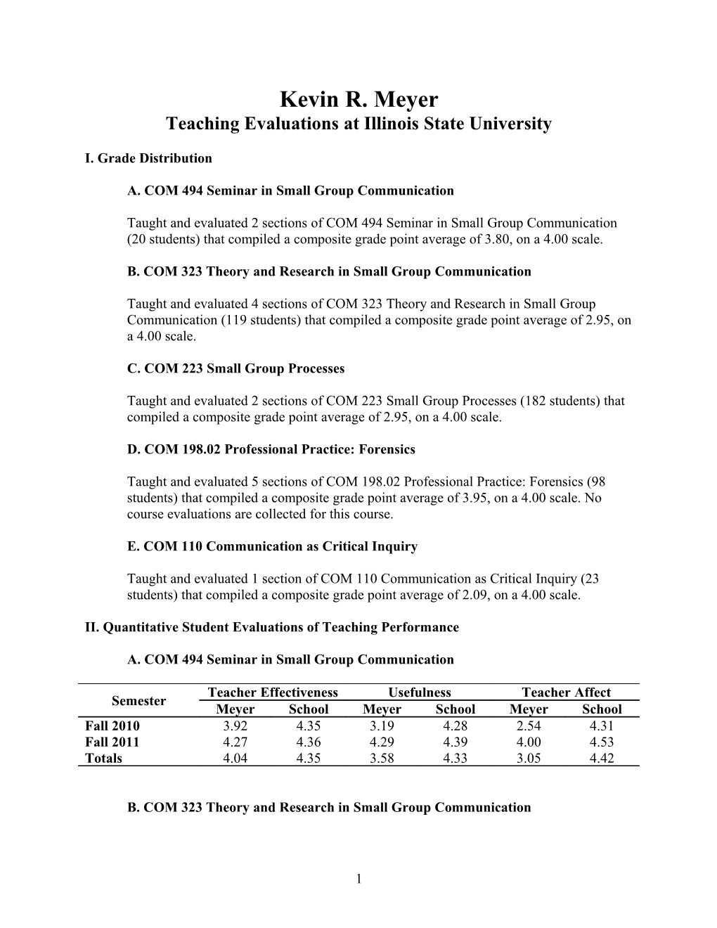 Teaching Evaluations at Illinois State University