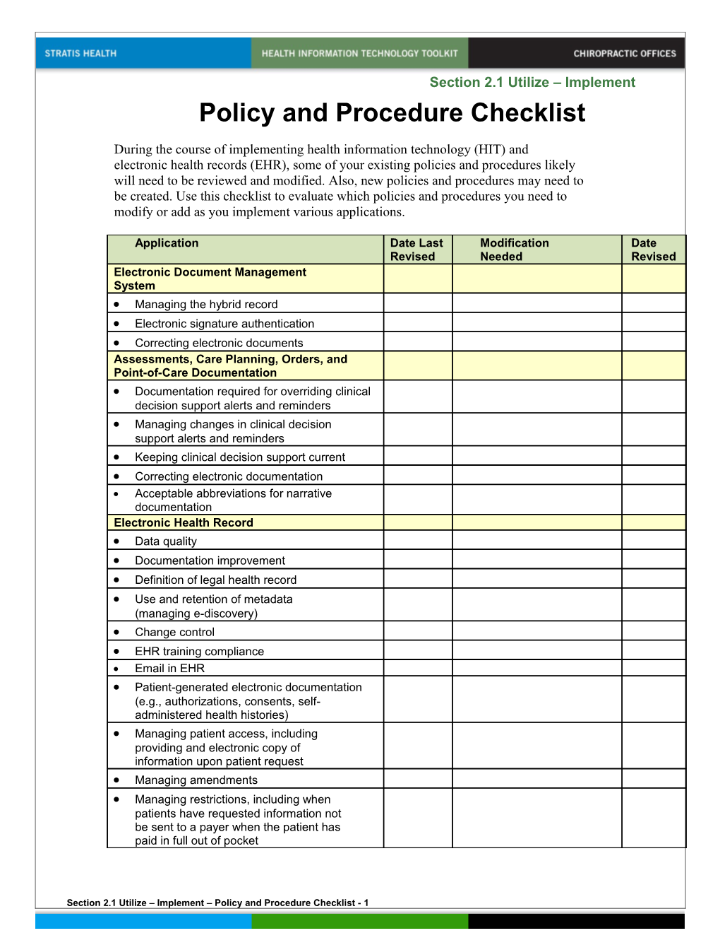 2.1 Policy and Procedure Checklist