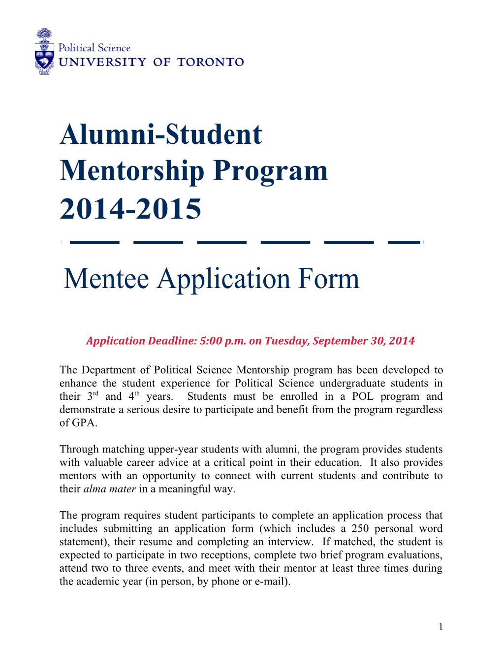 Alumni-Student Mentorship Program2014-15