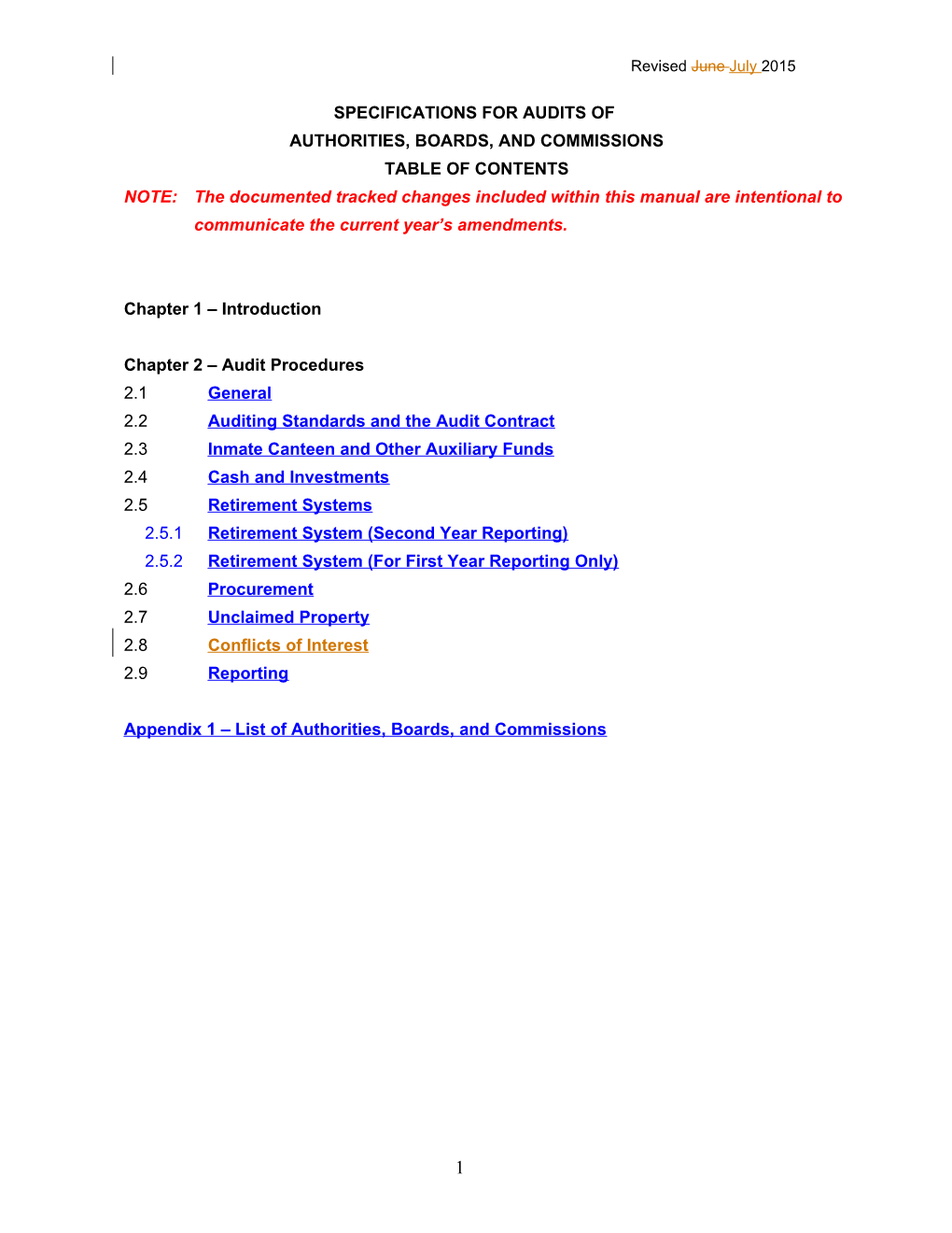 Specifications for Audits of Authorities, Boards, and Commissions