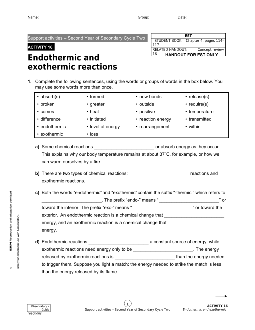 Les Réactions Exothermiques Et Endothermiques