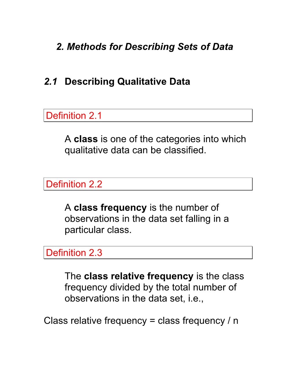 2. Methods for Describing Sets of Data