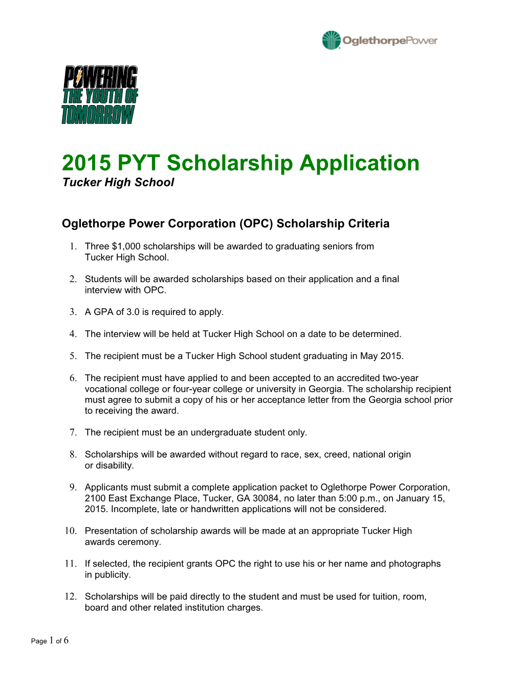 Oglethorpe Power Corporation (OPC) Scholarship Criteria