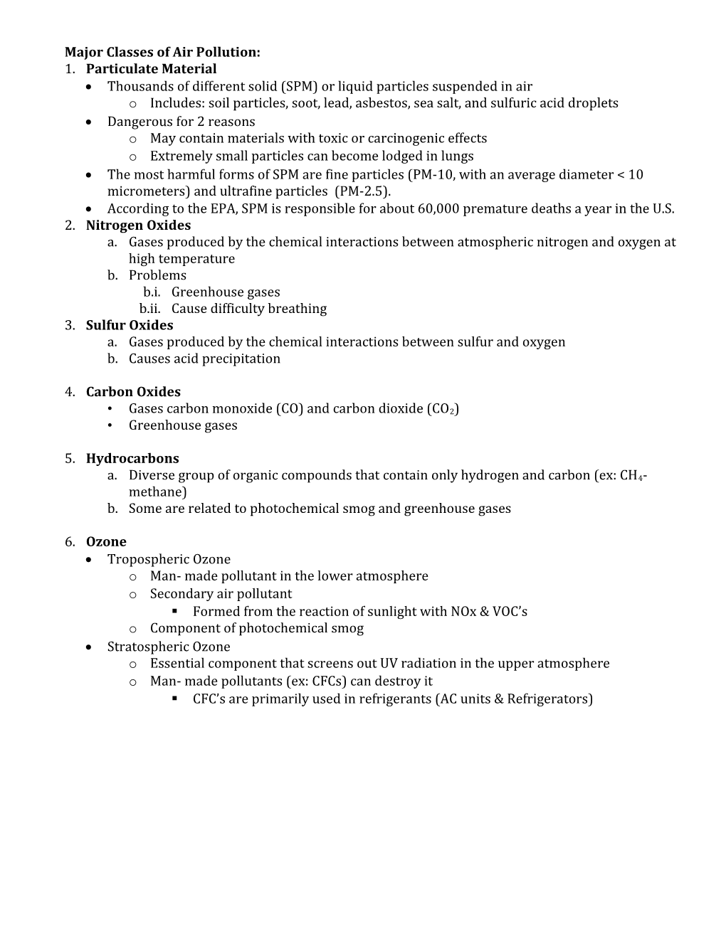 Major Classes of Air Pollution