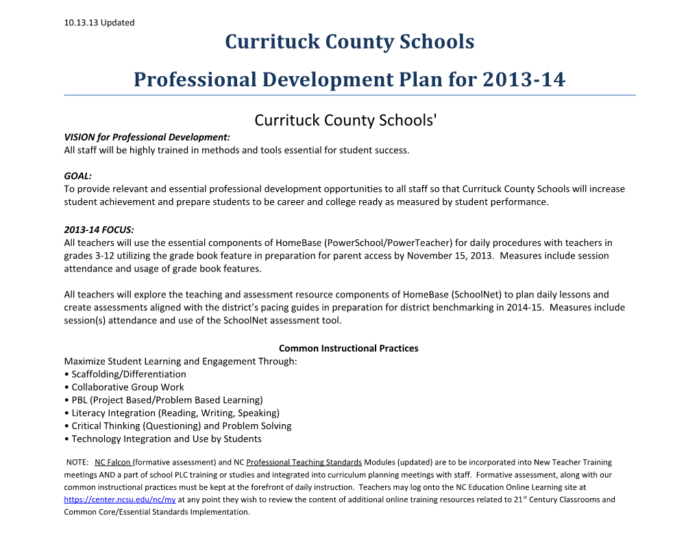 Professional Development Plan for 2013-14