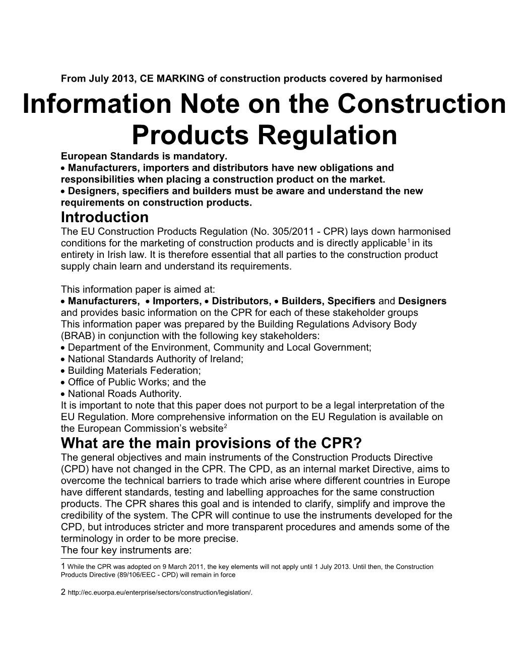 Information Note on the Construction Products Regulation