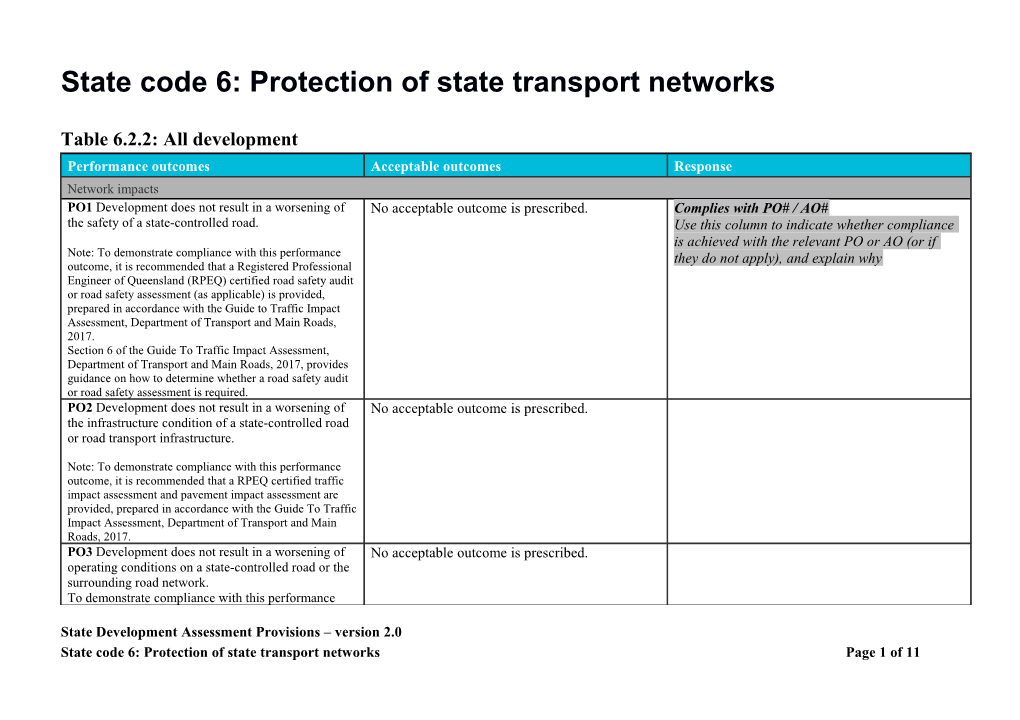 State Code 6: Protection of State Transport Networks - Response Template
