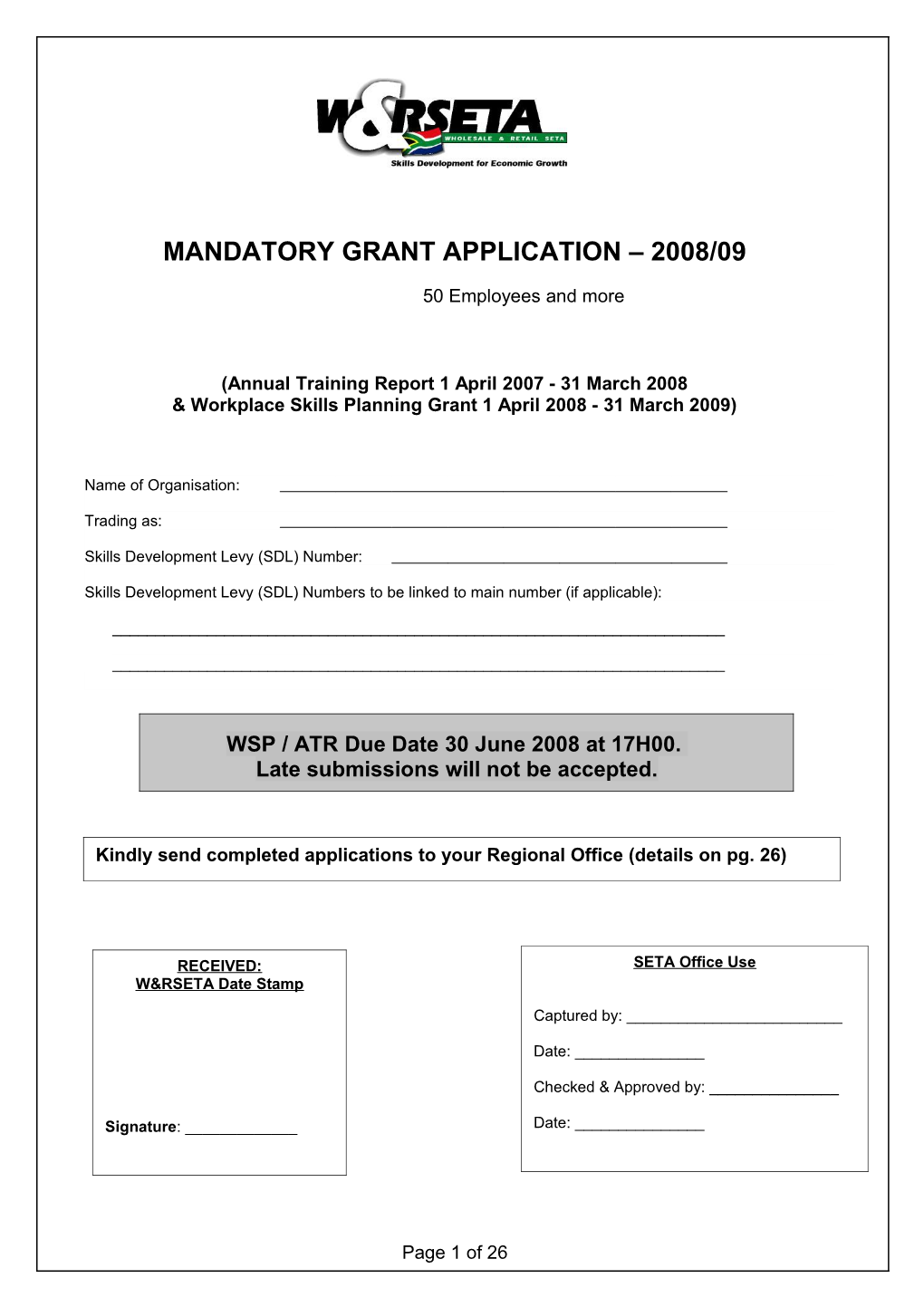 Mandatory Grant Application 2008/09
