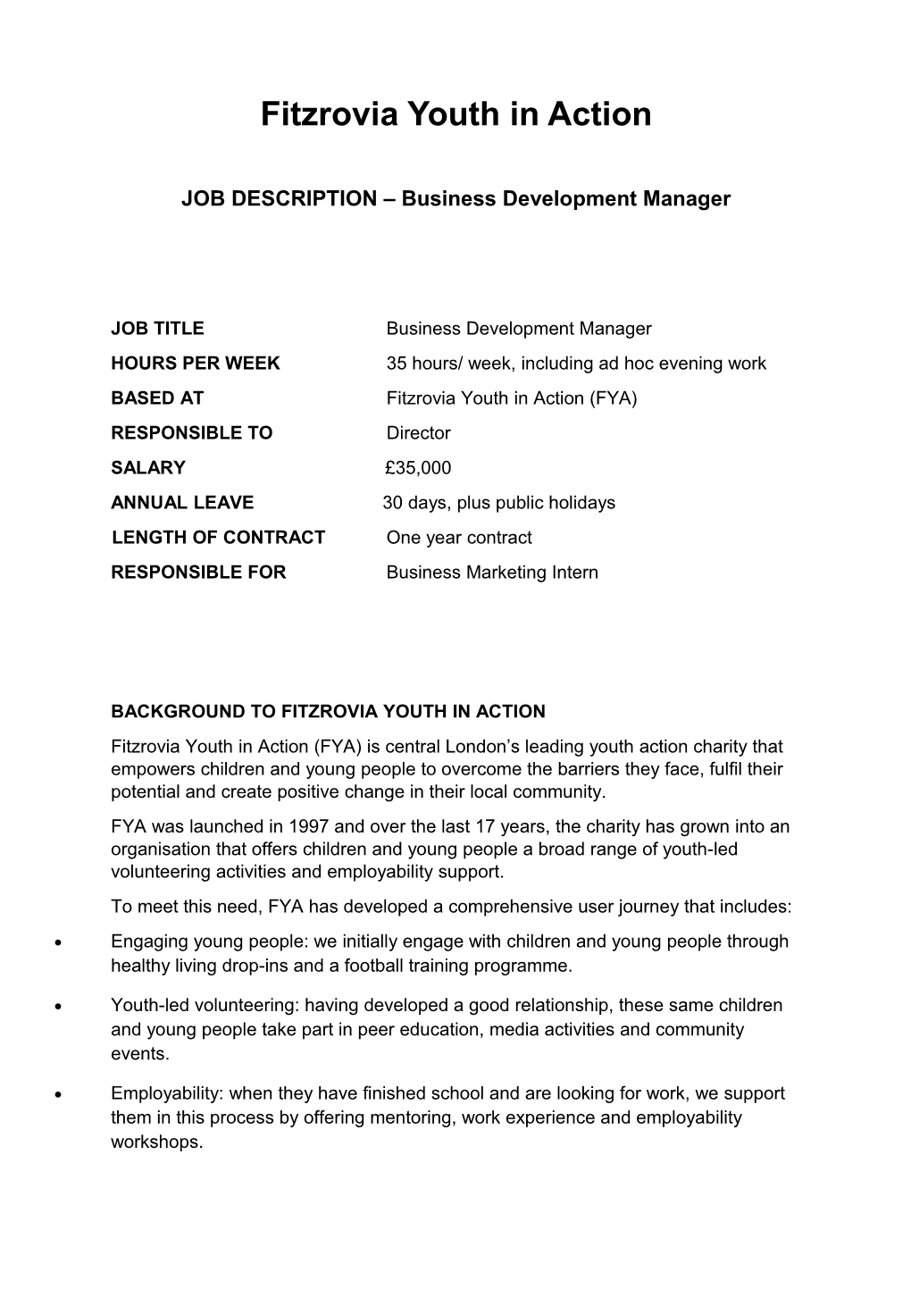 JOB DESCRIPTION Business Development Manager