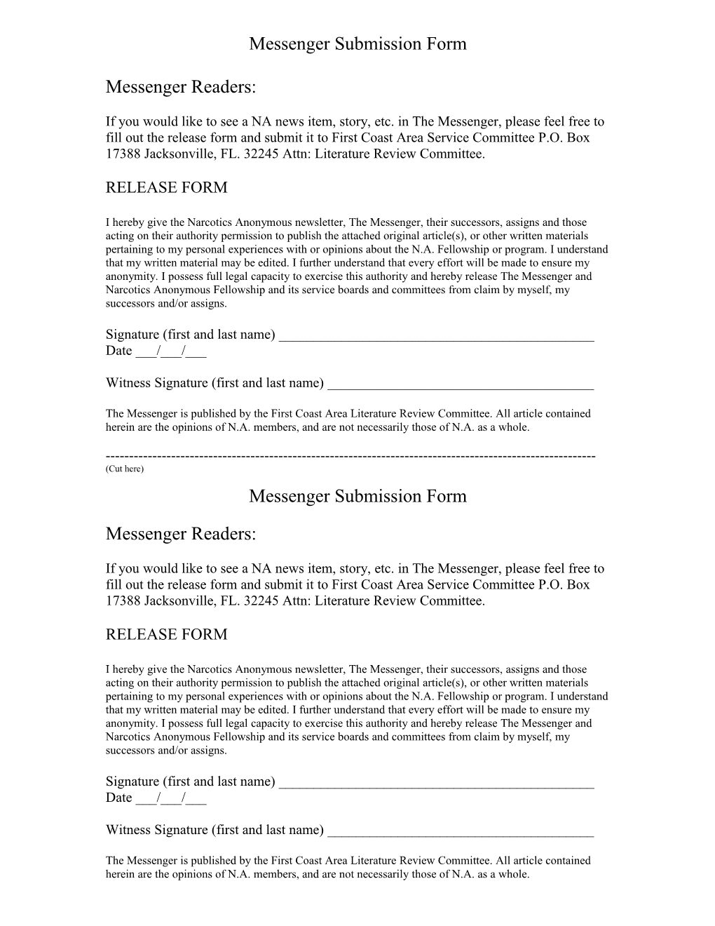 Messenger Submission Form