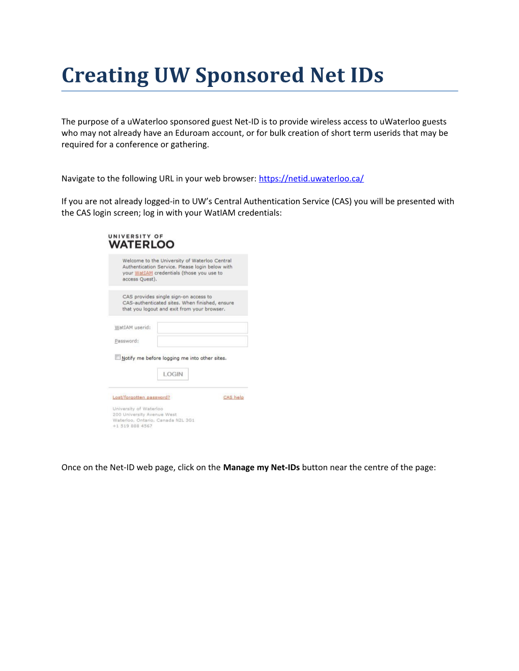 Creating UW Sponsored Net Ids
