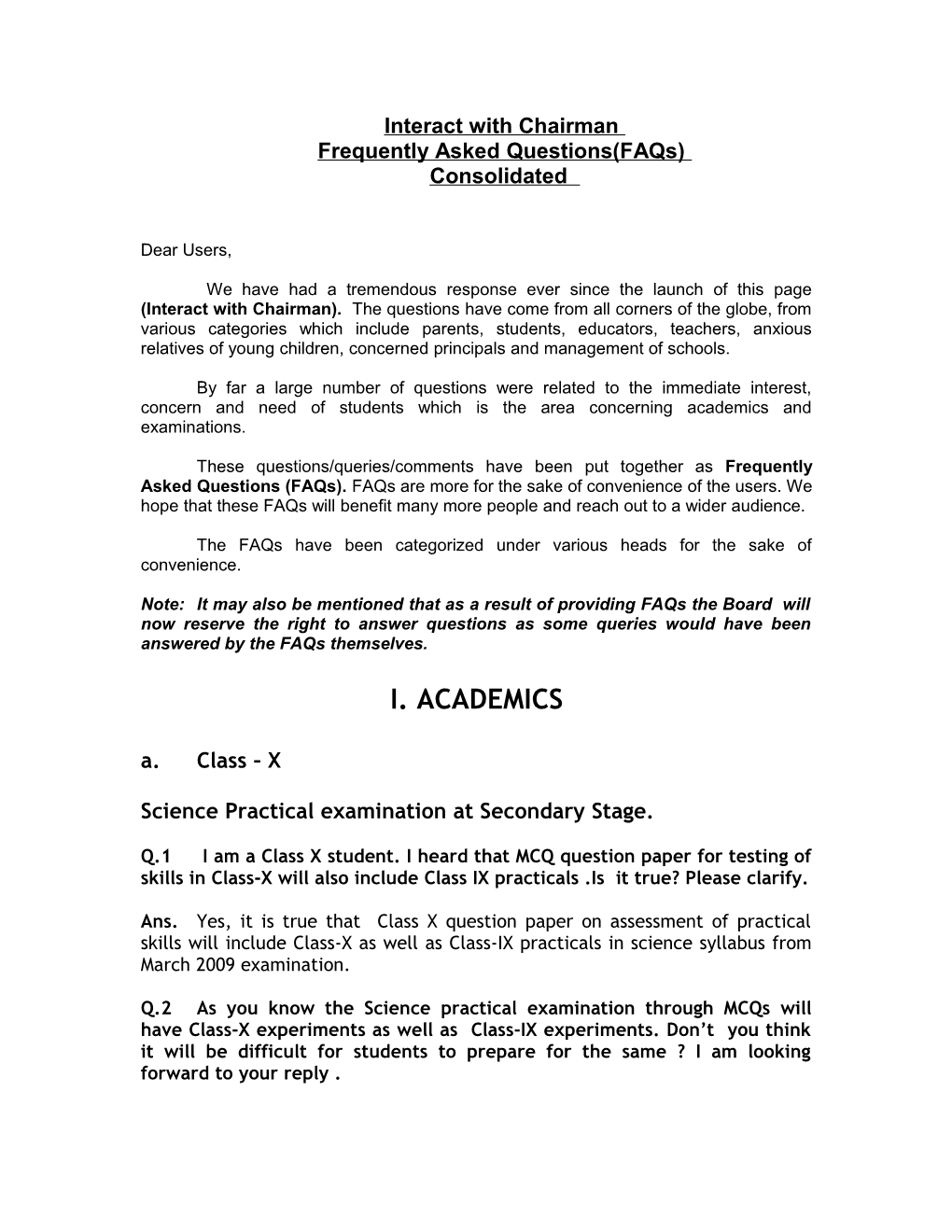 Interact with Chairman Page, Frequently Asked Questions(Faqs) Consolidated Summary