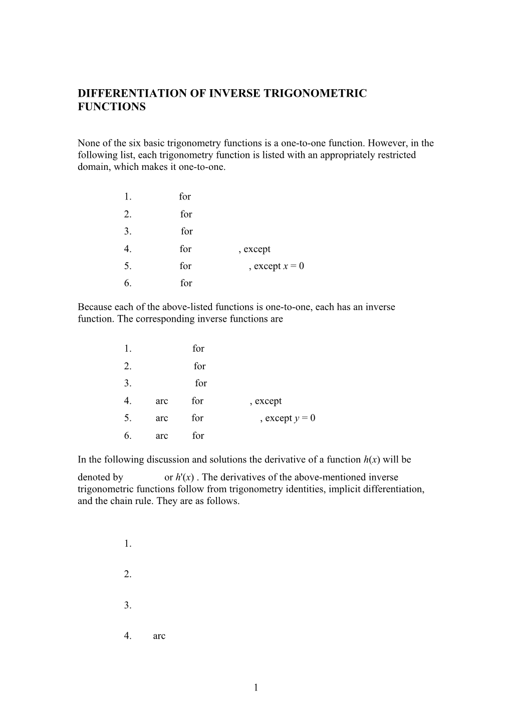 Differentiation of Inverse Trigonometric Functions